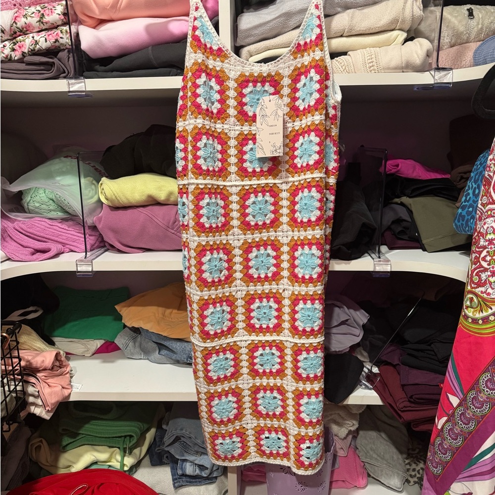 Colorful Crochet Midi Dress